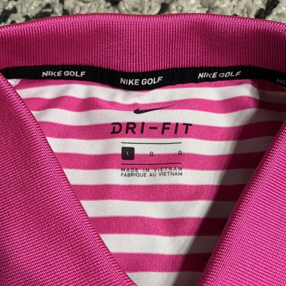 Nike Pink and White Striped Polo Shirt